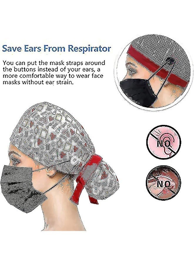 ZVEV 2PCS Working Cap, Adjustable Cotton Working Hats, Sweatband Cotton Ponytail Holder, with Buttons and Sweatband, Long Hair Head Covers Shower Caps, Tie Back Hats for Women & Men  - Image 2