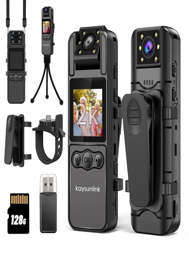 kaysunlink Body Camera with 1.4” Screen Audio and Auto Video Night Vision 1440P UHD Mini Police Wearable Body Worn Cam Portable Small Personal Camcorder Sport Action Outdoor Video Recorder (2K-128GB) - Image 1