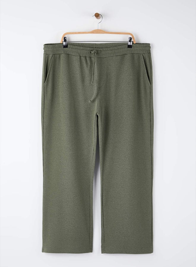 trendyol Khaki Plus Size Oversize/Wide Cut Textured Loose Sweatpants - Image 2
