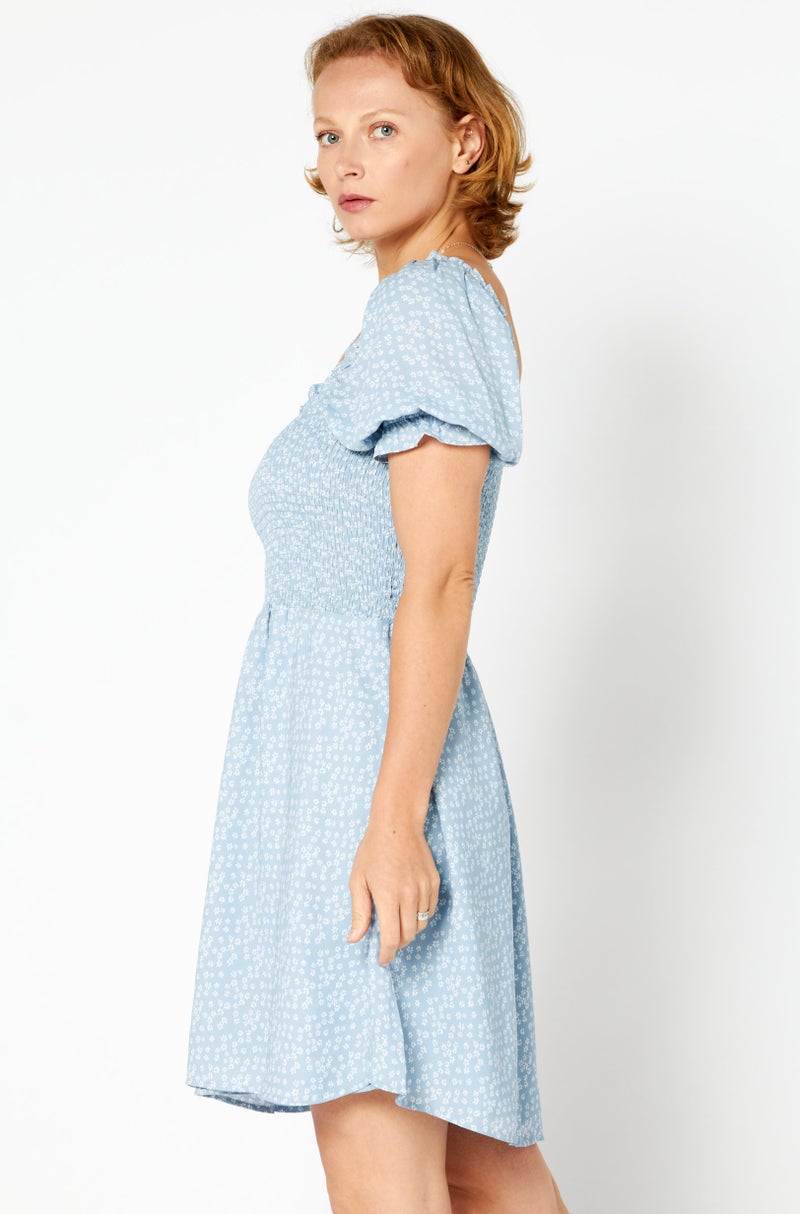 NA-KD Women Floral Print Mini Dress, Blue - Image 4