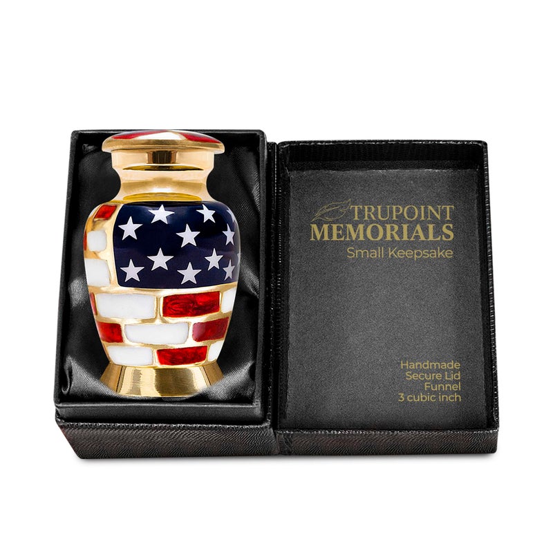 Trupoint Memorials Small Urns for Human Ashes Keepsake, Military and Patriotic Decorative Mini Cremation Urn for Veteran Adult Men and Women, Small Gold - Image 1