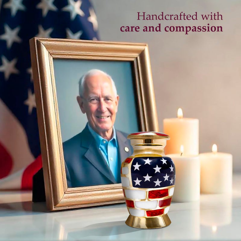 Trupoint Memorials Small Urns for Human Ashes Keepsake, Military and Patriotic Decorative Mini Cremation Urn for Veteran Adult Men and Women, Small Gold - Image 5