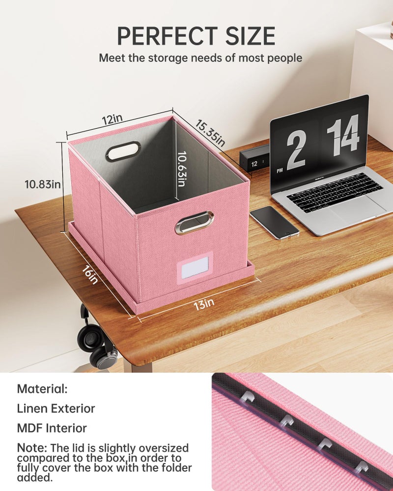 Oterri File Organizer, File Box, File Cabinet for Letter File Folder Storage, Portable Storage Bins with Lids for Office/Decor/Home, 1 Pack, New-pink-Box only - Image 3