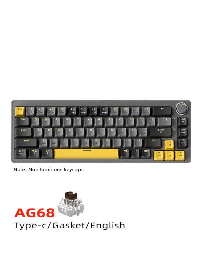 ZifriendAG68 Mute Mechanical Keyboard Gasket Structure Notebook Gaming Computer Wired Keyboard-Colour:68 Keys/grey Black-non-luminous Keycaps  Brown Switches - Image 1