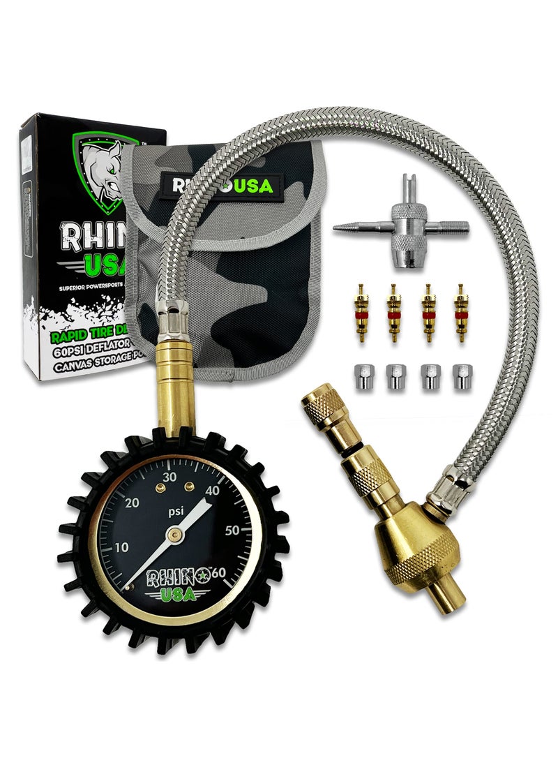 Rhino USA Rhino USA Rapid Tire Deflators with Gauge (0-60psi) Automatic & Adjustable Tire Air Down Tool - Large 2" Easy Read Glow Dial & Solid Brass Hardware - Best Offroad Deflator for Jeep, Truck or ATV  - Image 1