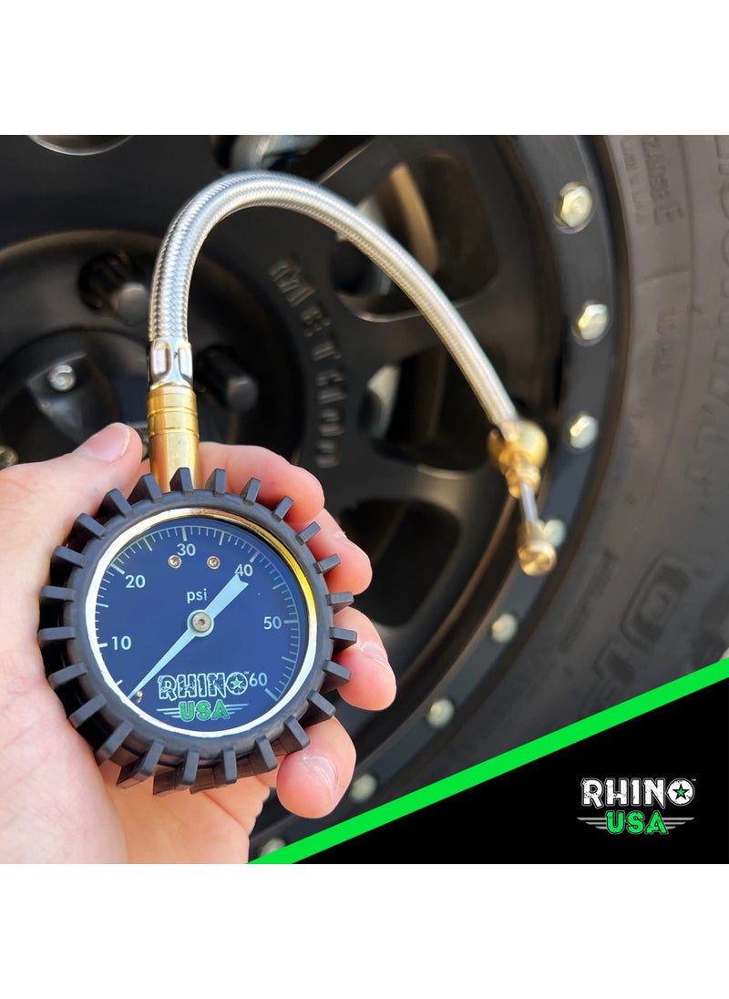 Rhino USA Rhino USA Rapid Tire Deflators with Gauge (0-60psi) Automatic & Adjustable Tire Air Down Tool - Large 2" Easy Read Glow Dial & Solid Brass Hardware - Best Offroad Deflator for Jeep, Truck or ATV  - Image 4