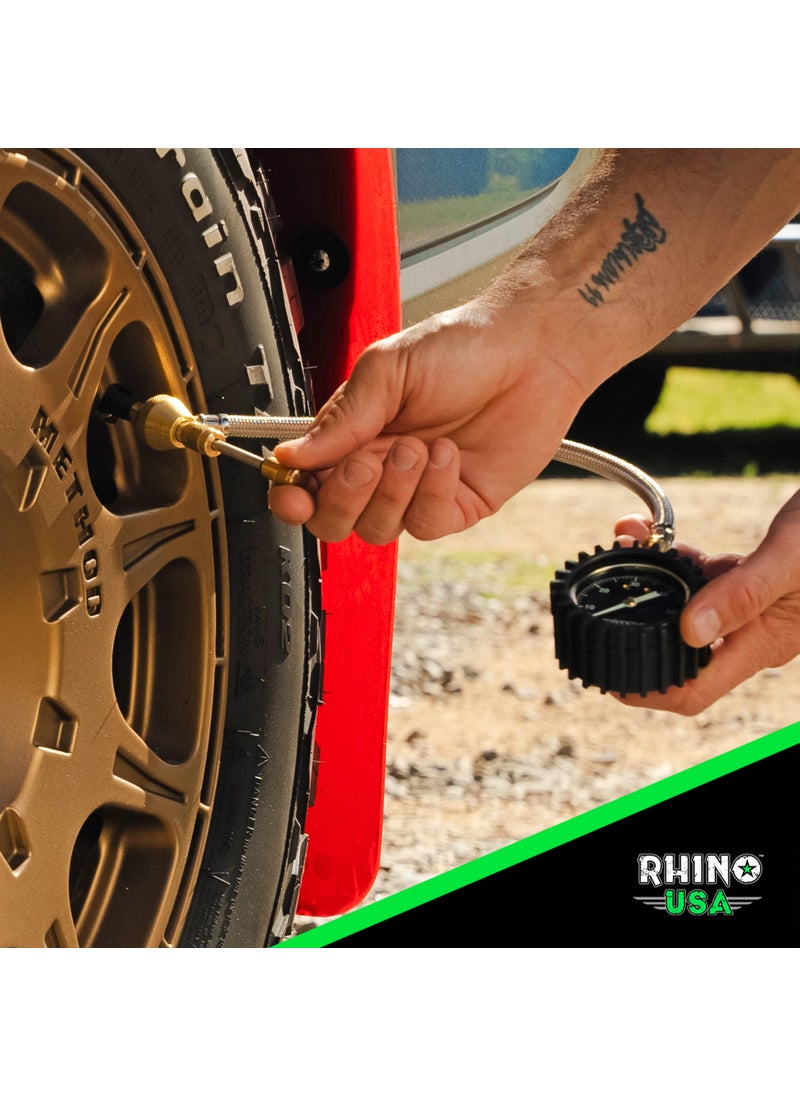 Rhino USA Rhino USA Rapid Tire Deflators with Gauge (0-60psi) Automatic & Adjustable Tire Air Down Tool - Large 2" Easy Read Glow Dial & Solid Brass Hardware - Best Offroad Deflator for Jeep, Truck or ATV  - Image 5