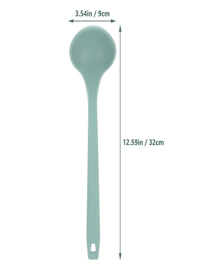 HEALLILY Silicone Soup Spoon with Long Handle, Non-Stick Kitchen Cooking Utensil for Stirring, Serving Soups, Porridge, and More, 12.59 Inch Green Ladle Spoon - Image 2