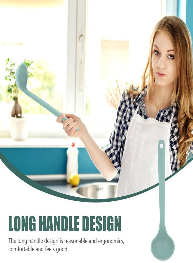 HEALLILY Silicone Soup Spoon with Long Handle, Non-Stick Kitchen Cooking Utensil for Stirring, Serving Soups, Porridge, and More, 12.59 Inch Green Ladle Spoon - Image 3