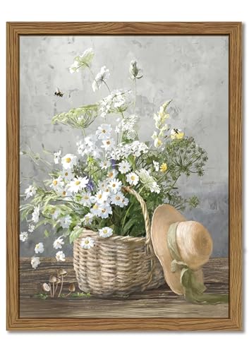 YSGGTR Framed Rustic Daisy Canvas Wall Art Vintage Farmhouse Floral Pictures Wall Decor Country Flower Botanical Paintings Prints Aesthetic Home Decor for Living Room Bathroom Bedroom 12X16 inch - Image 1