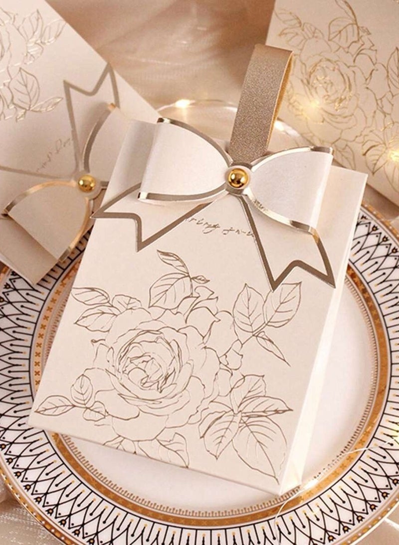 Elegant Ivory & Gold Gift Box With Bow – Pack of 10 – Perfect For Weddings, Anniversaries, And Special Occasions - Image 3