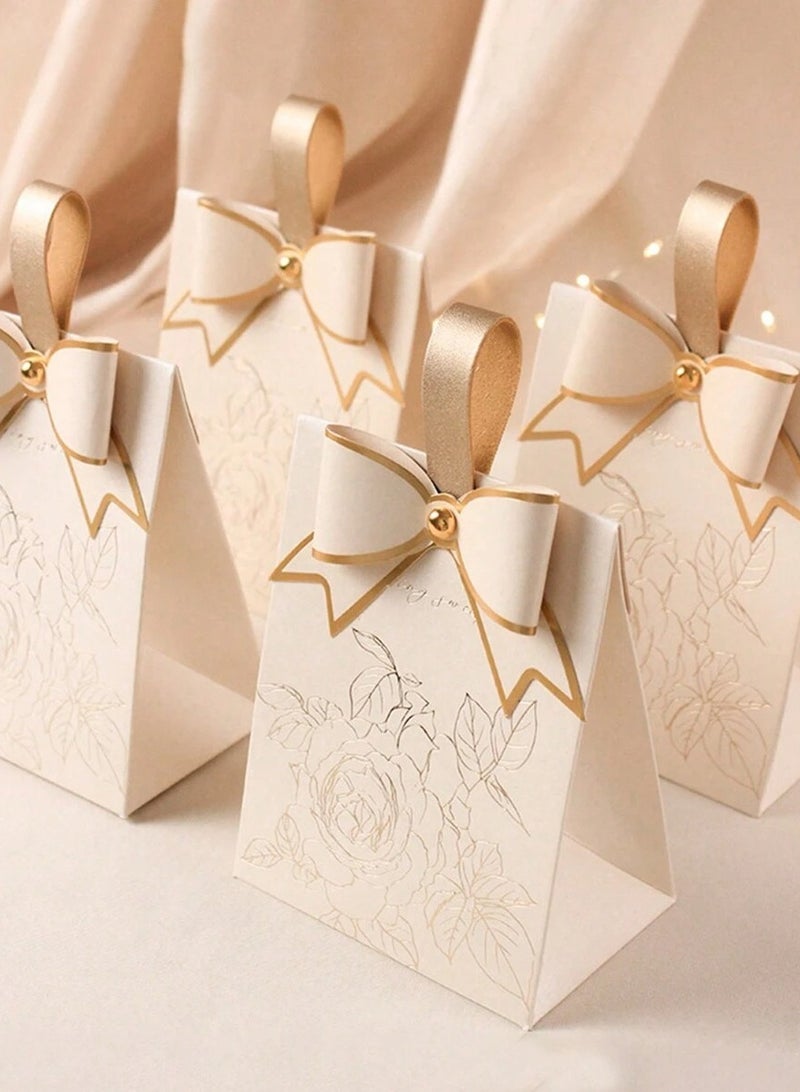 Elegant Ivory & Gold Gift Box With Bow – Pack of 10 – Perfect For Weddings, Anniversaries, And Special Occasions - Image 2
