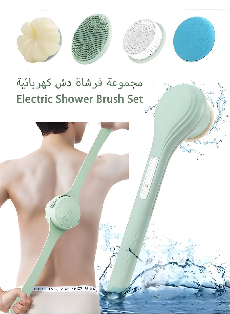 Rechargeable IPX7 Waterproof Body Brush Set Shower/Bath Brush and Back Scrubber with 4 Replaceable Heads Long-handled/Detachable Handheld 2 Molds 360°Flip Dual Handles back scrubber for adults Extra-long Battery Family-friendly Bath Brush - Image 1