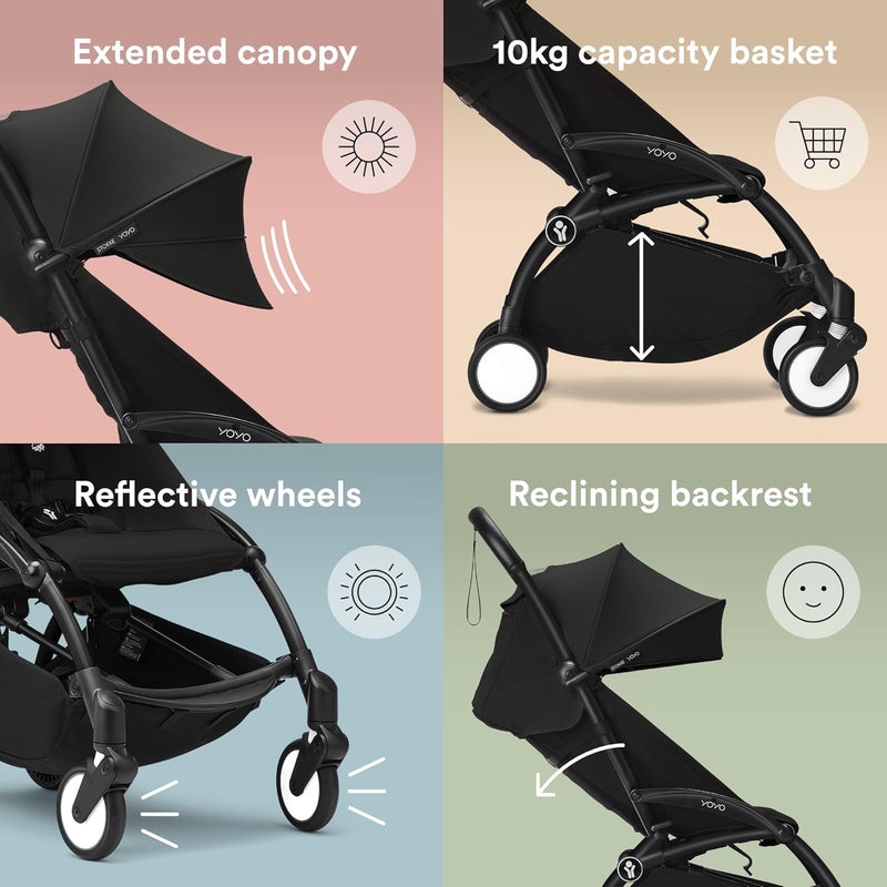 Stokke YOYO3 Complete Yoyo Stroller From Birth - Includes Black Frame + YOYO 6+ Color Pack + 0+ Newborn Pack - Black - Image 5