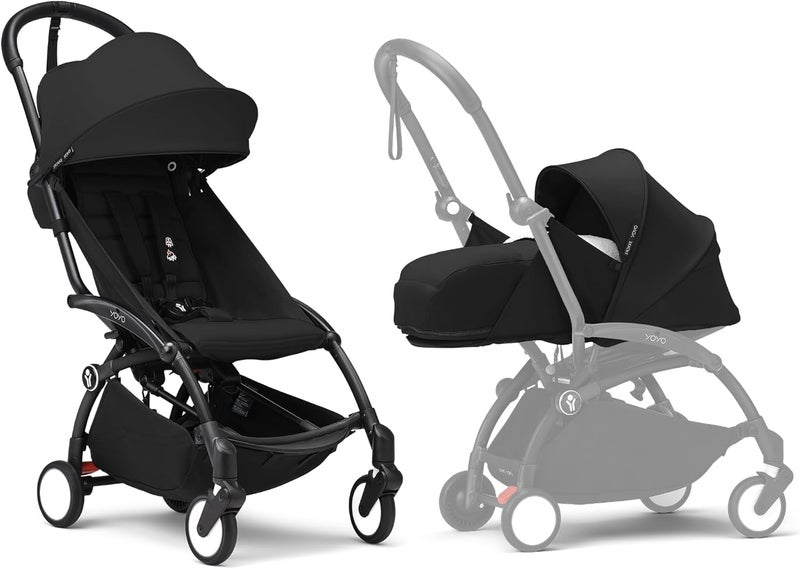 Stokke YOYO3 Complete Yoyo Stroller From Birth - Includes Black Frame + YOYO 6+ Color Pack + 0+ Newborn Pack - Black - Image 1