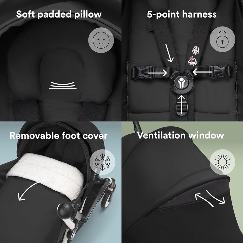 Stokke YOYO3 Complete Yoyo Stroller From Birth - Includes Black Frame + YOYO 6+ Color Pack + 0+ Newborn Pack - Black - Image 3
