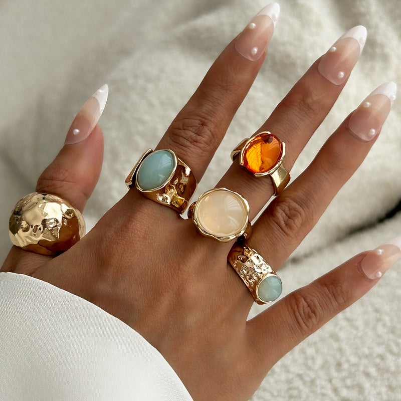 SHIXIN European and American Cross-Border Fashion Accessories: Elegant Acrylic Ring with Irregular Alloy Design - Image 3