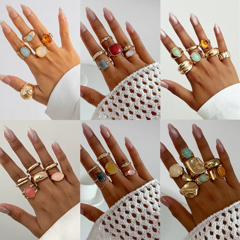 SHIXIN European and American Cross-Border Fashion Accessories: Elegant Acrylic Ring with Irregular Alloy Design - Image 2