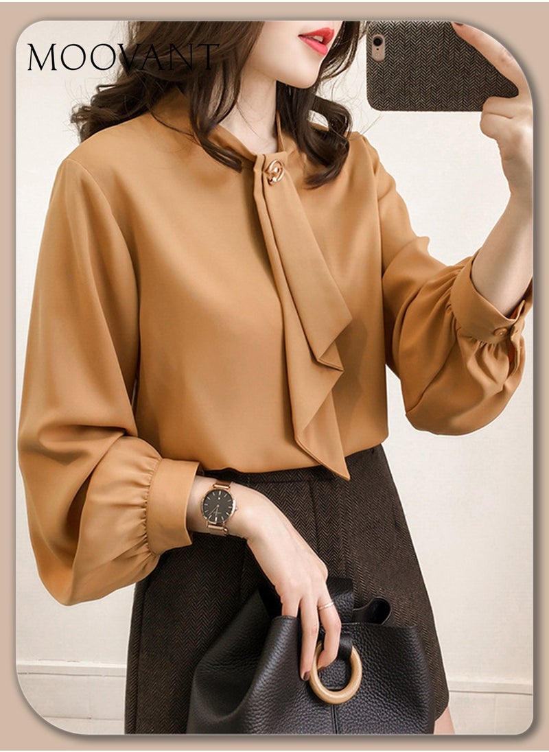 Women's Shirt, Comfortable Loose Long Lantern Sleeve Shirt, Elegant Smooth Chiffon Shirt, Solid Color, Casual Professional Formal Long Sleeve Top Shirt Blouse, Brown - pzsku/ZF32A54940A091482BBFFZ/45/_/1724728757/2e21d420-f3fd-49aa-8640-6544b364a390