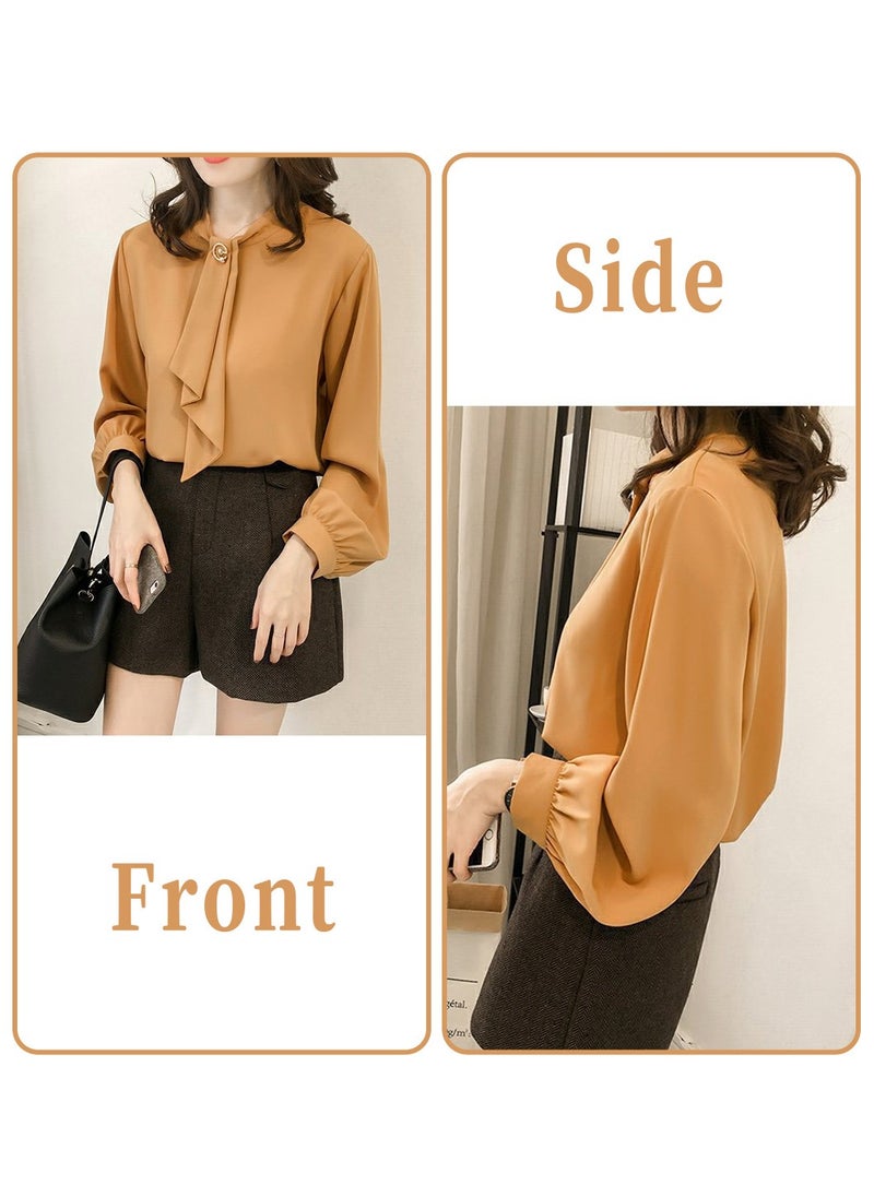 Women's Shirt, Comfortable Loose Long Lantern Sleeve Shirt, Elegant Smooth Chiffon Shirt, Solid Color, Casual Professional Formal Long Sleeve Top Shirt Blouse, Brown - pzsku/ZF32A54940A091482BBFFZ/45/_/1733300674/153ce13c-add2-41c4-84bd-a73c1474a3cb