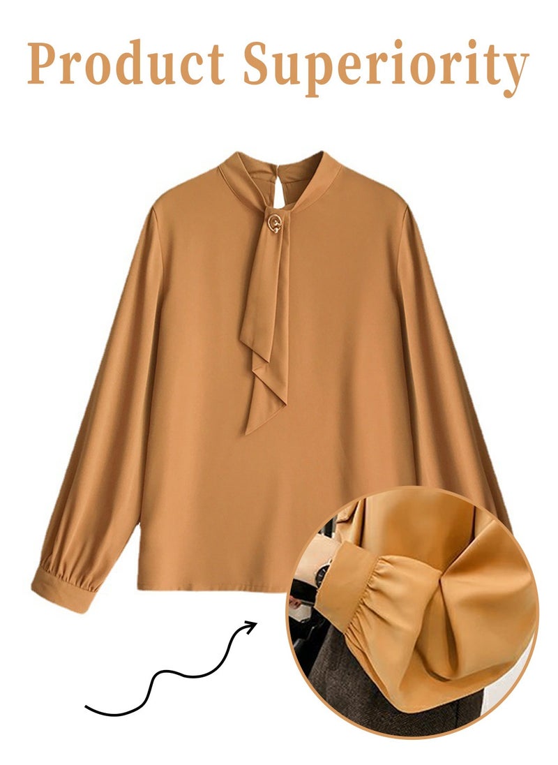 Women's Shirt, Comfortable Loose Long Lantern Sleeve Shirt, Elegant Smooth Chiffon Shirt, Solid Color, Casual Professional Formal Long Sleeve Top Shirt Blouse, Brown - pzsku/ZF32A54940A091482BBFFZ/45/_/1733300682/7344861e-3364-45ca-9cd0-b111da1cf517