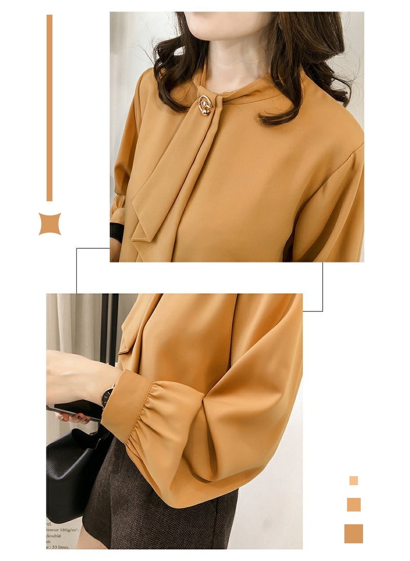 Women's Shirt, Comfortable Loose Long Lantern Sleeve Shirt, Elegant Smooth Chiffon Shirt, Solid Color, Casual Professional Formal Long Sleeve Top Shirt Blouse, Brown - pzsku/ZF32A54940A091482BBFFZ/45/_/1733300692/4b0bbfba-08b0-49f0-9919-aa5fd91cdfcb