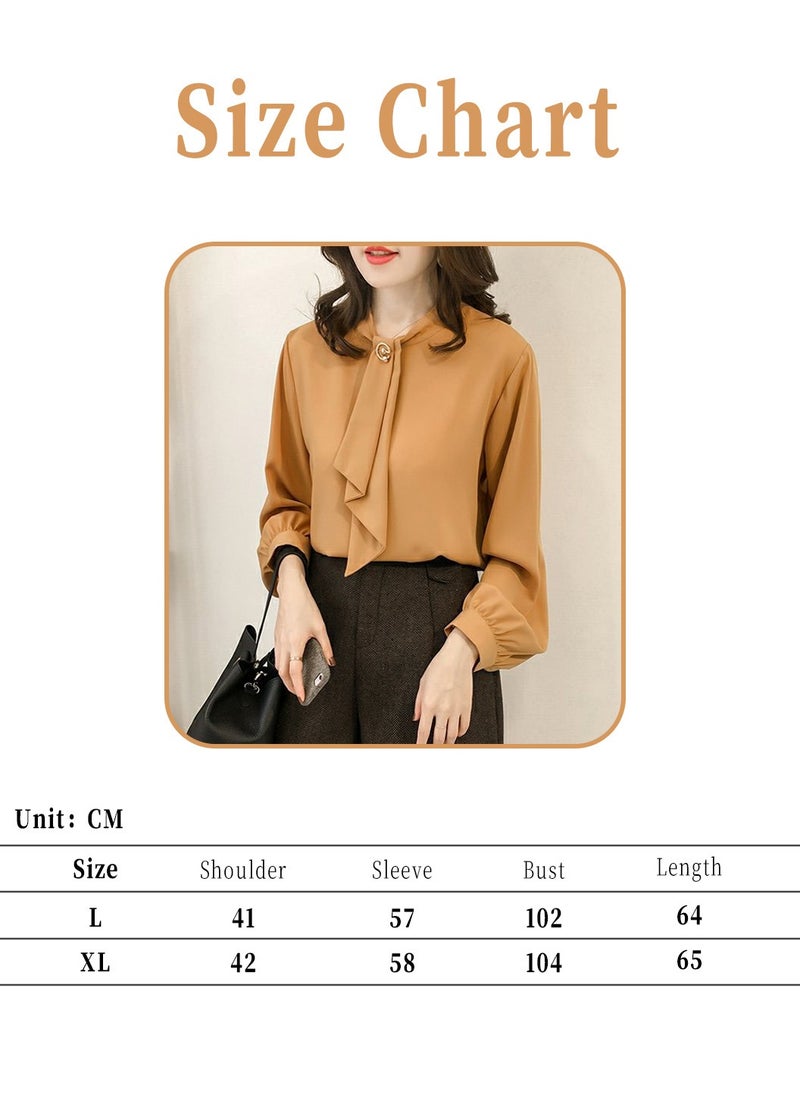 Women's Shirt, Comfortable Loose Long Lantern Sleeve Shirt, Elegant Smooth Chiffon Shirt, Solid Color, Casual Professional Formal Long Sleeve Top Shirt Blouse, Brown - pzsku/ZF32A54940A091482BBFFZ/45/_/1733300732/2c6b140a-1dd1-4207-ad52-90340b61b891