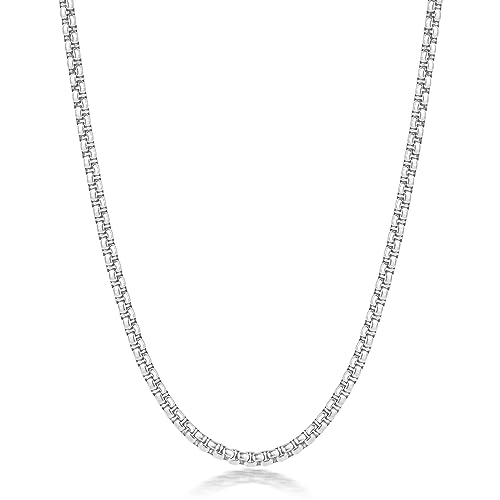 Fiusem Silver Tone Chain for Men, 4mm Stainless Steel Necklace for Men and Women, Box Chain 18 Inches - Image 1