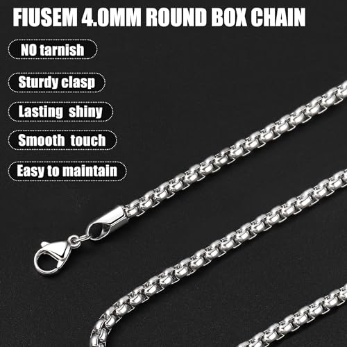 Fiusem Silver Tone Chain for Men, 4mm Stainless Steel Necklace for Men and Women, Box Chain 18 Inches - Image 4