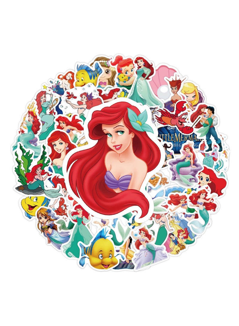 50pcs fashion cartoon lovely princess stickers cartoon little mermaid stickers decoration bottles luggage phone waterproof label stickers toys - Image 1