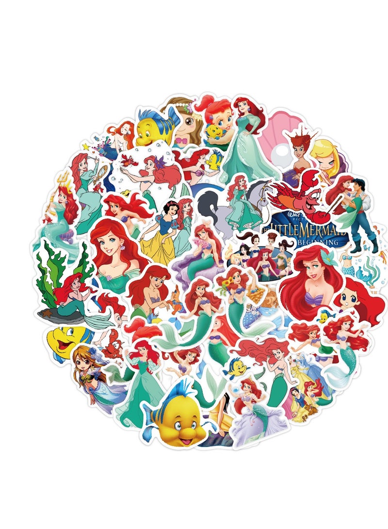 50pcs fashion cartoon lovely princess stickers cartoon little mermaid stickers decoration bottles luggage phone waterproof label stickers toys - Image 2