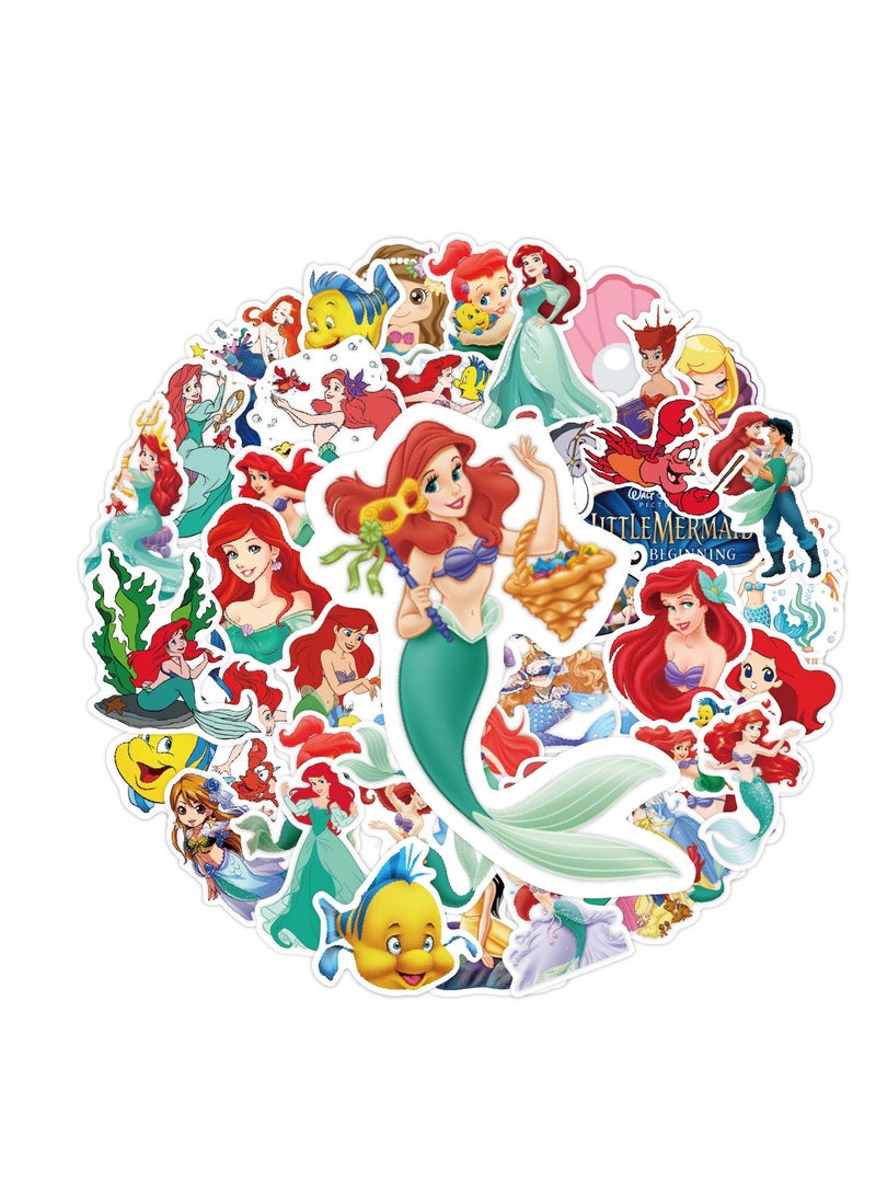 50pcs fashion cartoon lovely princess stickers cartoon little mermaid stickers decoration bottles luggage phone waterproof label stickers toys - Image 3