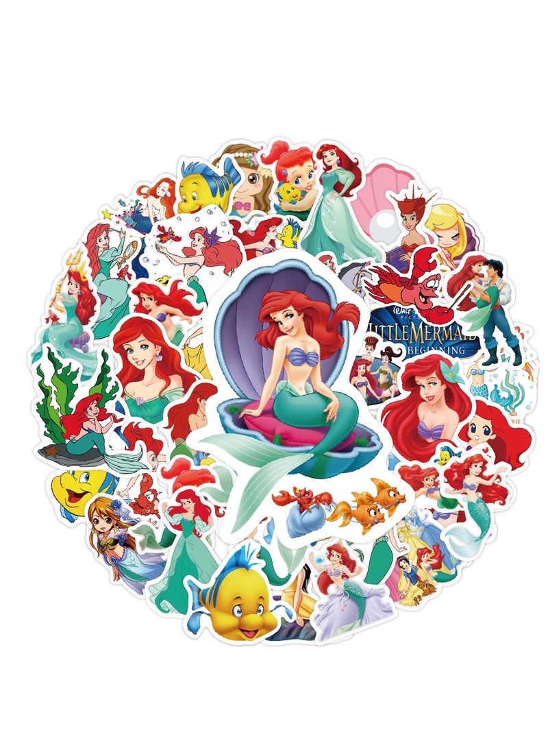 50pcs fashion cartoon lovely princess stickers cartoon little mermaid stickers decoration bottles luggage phone waterproof label stickers toys - Image 4