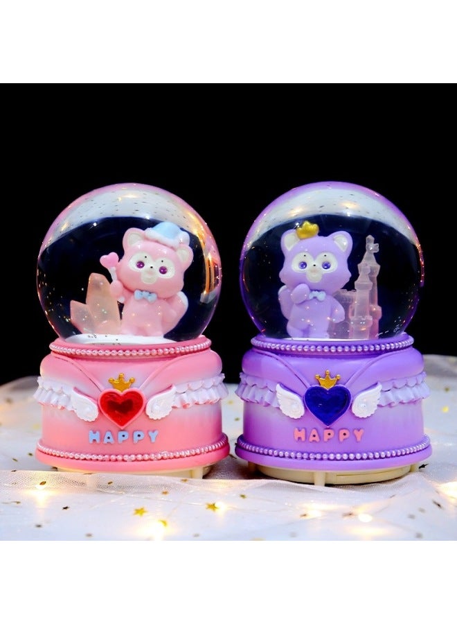Music Music Music Box Girl Birthday Gift Internet Popular Same Style Fantasy Cartoon Beibei Fox Crystal Ball Desktop Ornaments-Color:2434 Powder-Size:Large Size 100 Falling Snow + Lights + Music - Image 4