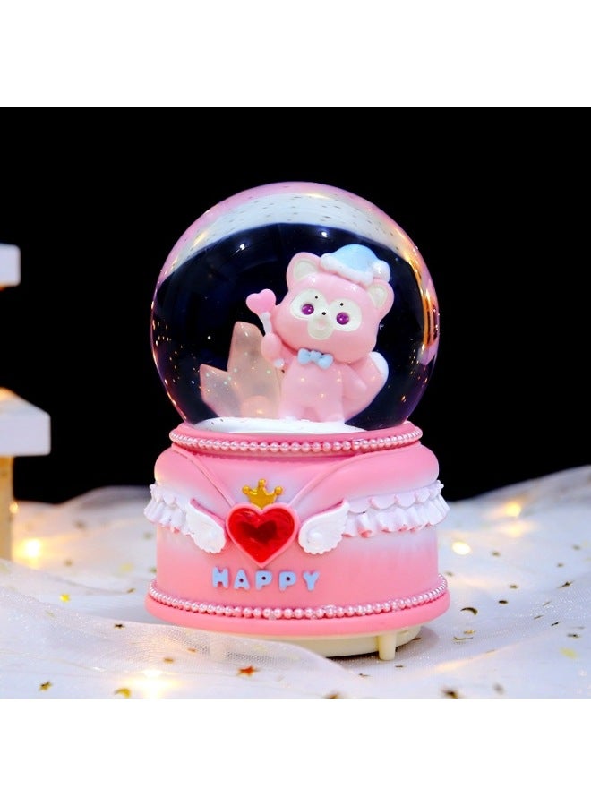 Music Music Music Box Girl Birthday Gift Internet Popular Same Style Fantasy Cartoon Beibei Fox Crystal Ball Desktop Ornaments-Color:2434 Powder-Size:Large Size 100 Falling Snow + Lights + Music - Image 2