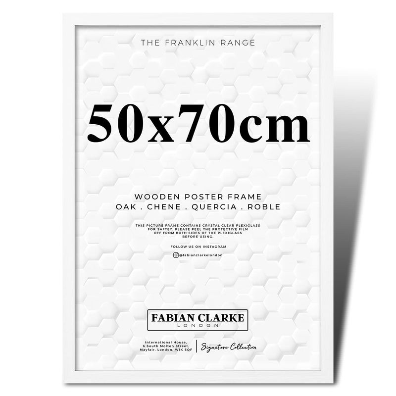Thin Wooden Picture Frame for Posters Poster Prints and Photos with Plexiglass Front For Safety Hang on the Wall in Portrait or Landscape Ideal for Interior Design 50x70cm White