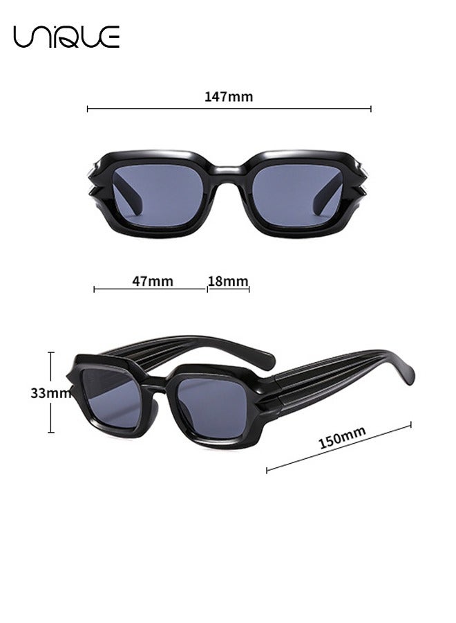 Unique 2PCS Sun Glasses, Retro Rectangle Sun Glasses Vintage Small Square Sun Glasses Protection Glasse, UV400 Protection Square Frame Eyewear, 90s Fashion Narrow Square Frame Set (Black+Green) - Image 2