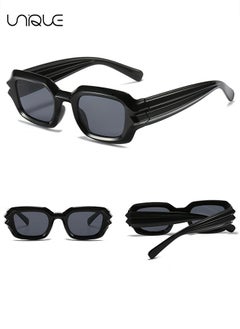 Unique 2PCS Sun Glasses, Retro Rectangle Sun Glasses Vintage Small Square Sun Glasses Protection Glasse, UV400 Protection Square Frame Eyewear, 90s Fashion Narrow Square Frame Set (Black+Green)  - Image 3