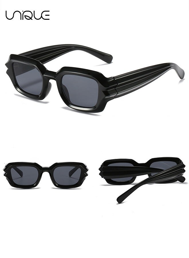 Unique 2PCS Sun Glasses, Retro Rectangle Sun Glasses Vintage Small Square Sun Glasses Protection Glasse, UV400 Protection Square Frame Eyewear, 90s Fashion Narrow Square Frame Set (Black+Green) - Image 3