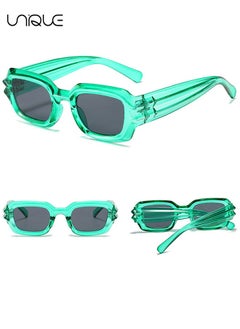 Unique 2PCS Sun Glasses, Retro Rectangle Sun Glasses Vintage Small Square Sun Glasses Protection Glasse, UV400 Protection Square Frame Eyewear, 90s Fashion Narrow Square Frame Set (Black+Green)  - Image 4