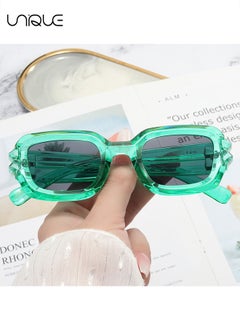 Unique 2PCS Sun Glasses, Retro Rectangle Sun Glasses Vintage Small Square Sun Glasses Protection Glasse, UV400 Protection Square Frame Eyewear, 90s Fashion Narrow Square Frame Set (Black+Green)  - Image 5