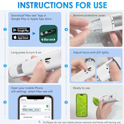 Skybasic Wireless Digital Microscope, Skybasic 50X-1000X Magnification WiFi Pocket Handheld Microscopes with Stand HD USB Microscope Camera Compatible with iPhone Android iPad Windows Mac Computer (White) - Image 4