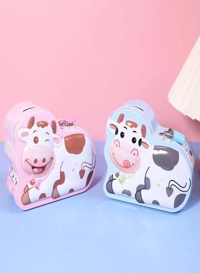 TEMSON Piggy Bank - Metal Coin Box with Lock and Key - Cow Print Piggy Bank, Money Saving Coin Box for Kids, Money Bank for Kids (S-74-2) (Blue) - Image 2