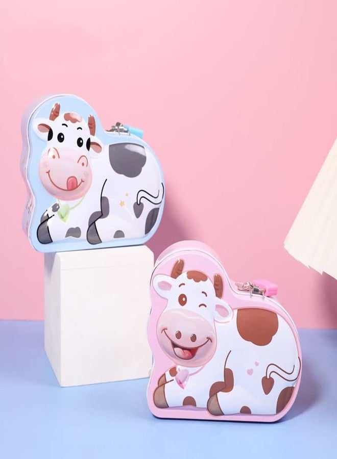 TEMSON Piggy Bank - Metal Coin Box with Lock and Key - Cow Print Piggy Bank, Money Saving Coin Box for Kids, Money Bank for Kids (S-74-2) (Blue) - Image 5