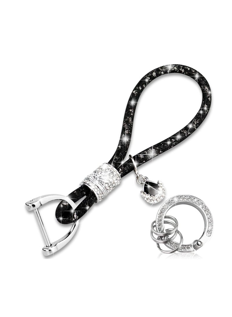 SYOSI Car keychain for Women, Crystal Car Keychain, Diamond Bling Rhinestones Key Chain Ring, Bling Wrist Lanyard, for Girls Women for Keys, Car key (Black) - Image 1