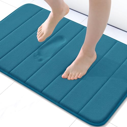 Buganda Memory Foam Bath Mat 24 x 16 Ultra Soft and NonSlip Bathroom Rugs Water Absorbent and Machine Washable Bath Rug for Bathroom Shower and Tub Peacock Blue - Image 1