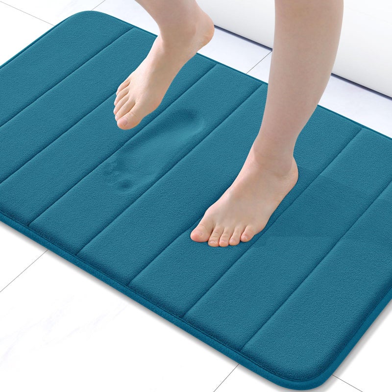 Buganda Memory Foam Bath Mat 24 x 16 Ultra Soft and NonSlip Bathroom Rugs Water Absorbent and Machine Washable Bath Rug for Bathroom Shower and Tub Peacock Blue - Image 2