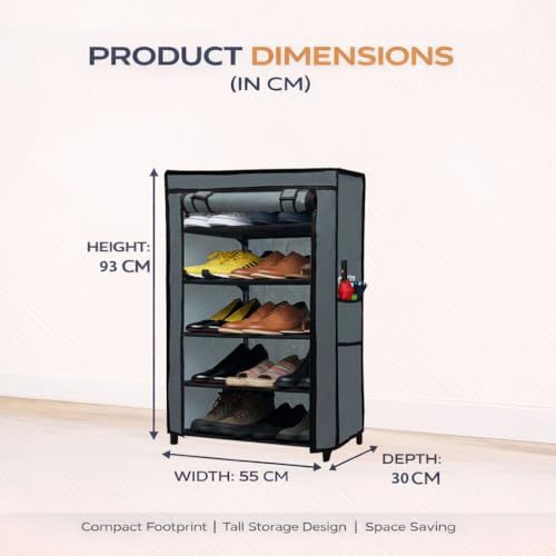 SANAMSTORE Open 5 Tier Metal Pipe with Non-Woven 100GSM Fabric Cover Shoe/Cloth/Toy/Books Rack-Grey - Image 3