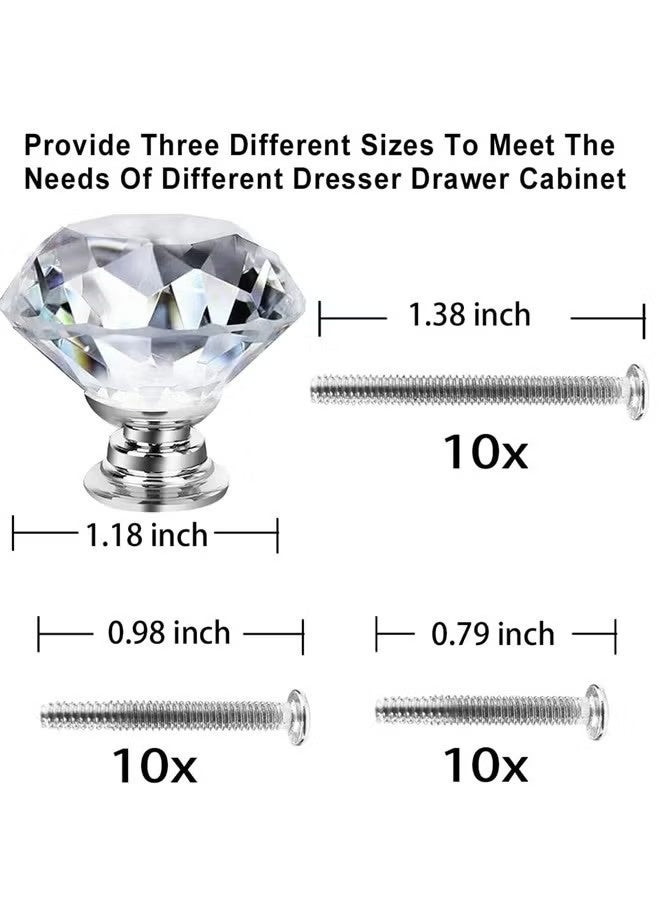 OMEVE Crystal Dresser Knobs for Cabinets and Drawers，Diamond Glass Pulls Handles 10 Pack Silver(30mm, Clear) - Image 2