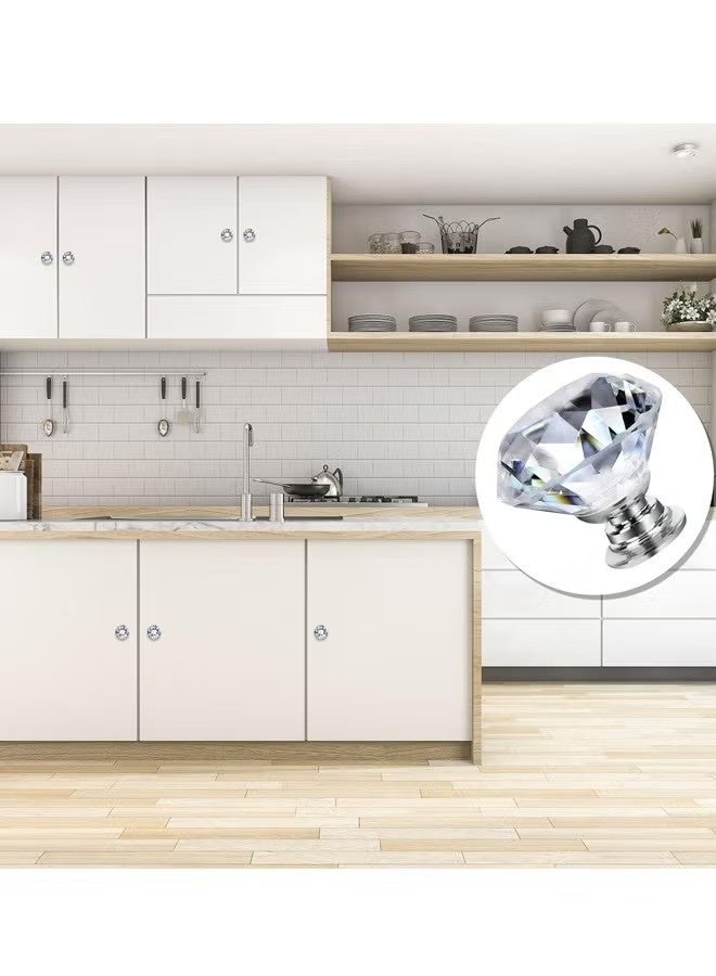 OMEVE Crystal Dresser Knobs for Cabinets and Drawers，Diamond Glass Pulls Handles 10 Pack Silver(30mm, Clear) - Image 5
